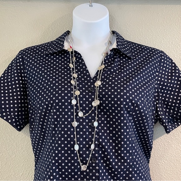 Navy blue polka dot button down - Picture 1 of 3